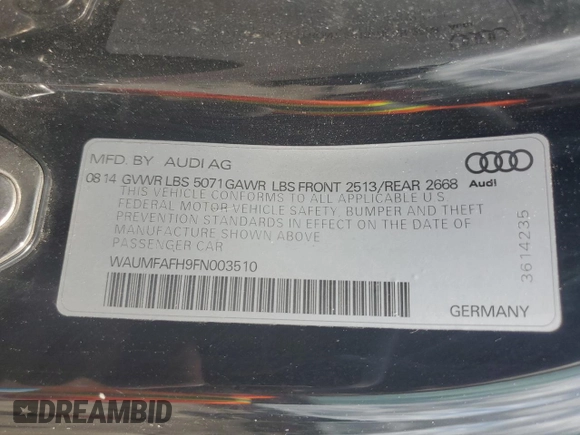 2015 Audi A5 Premium Plus z VIN WAUMFAFH9FN003510, wystawiony jako Copart lot #54419925 z przebiegiem 70 594 mil mil oraz Szkoda całkowita • Salvage title. Historia ofert i sprzedaży dostępna na DreamBid. Obrazek 12.