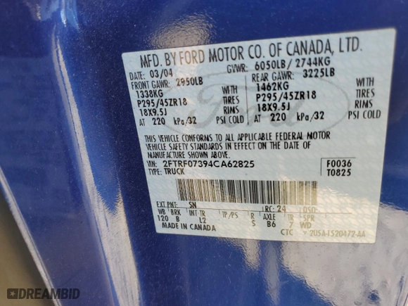 2004 Ford F-150 Heritage Lightning with VIN 2FTRF07394CA62825, listed as a Copart auction lot 45794935 with 117,044 mi miles and Salvage Title. Bid and sale history available at carsss.com. Image 14.