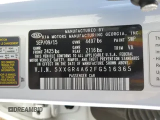 2015 Kia Optima SXL Turbo with VIN 5XXGR4A62FG516365, listed as a Copart auction lot 47615985 with 133,789 mi miles and Salvage Title. Bid and sale history available at DreamBid. Image 12.