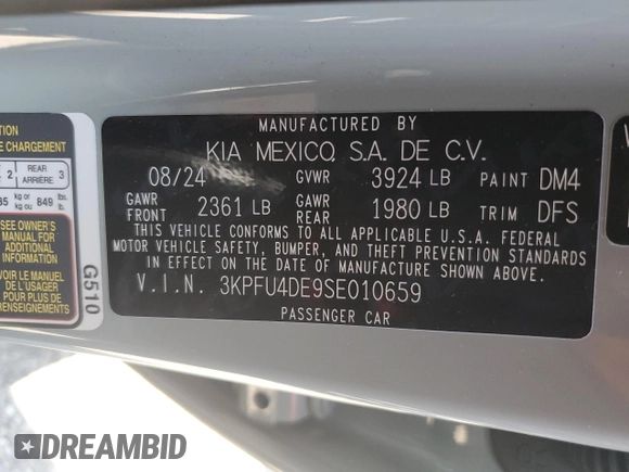 2025 Kia K4 EX with VIN 3KPFU4DE9SE010659, listed as a Copart auction lot 46650485 with 12,820 mi miles and Salvage Title. Bid and sale history available at carsss.com. Image 13.