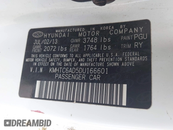 2013 Hyundai Veloster w/Black Int с VIN KMHTC6AD5DU166601, выставлен на аукционе IAAI как лот 42182995 с пробегом 143 106 миль миль и . История ставок и продаж доступна на DreamBid. Изображение 9.