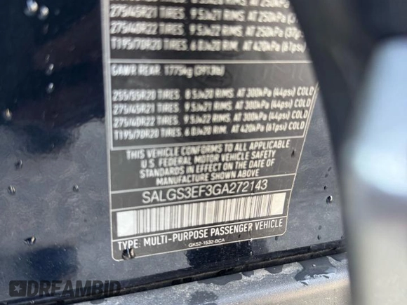 2016 Land Rover Range Rover with VIN SALGS3EF3GA27214, listed as a Copart auction lot 53758255 with 130,965 mi miles and Clean Title. Bid and sale history available at DreamBid. Image 10.
