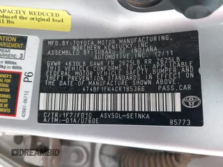 2012 Toyota Camry L with VIN 4T4BF1FK4CR185366, listed as a IAAI auction lot 41533830 with 172,192 mi miles. Bid and sale history available at carsss.com. Image 9.