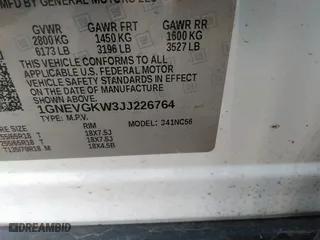 2018 Chevrolet Traverse LT Cloth with VIN 1GNEVGKW3JJ226764, listed as a IAAI auction lot 41784966 with 112,626 mi miles. Bid and sale history available at carsss.com. Image 9.