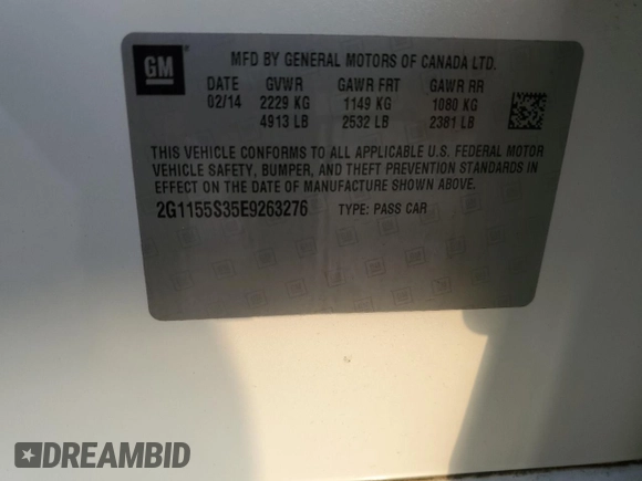 2014 Chevrolet Impala LTZ with VIN 2G1155S35E9263276, listed as a Copart auction lot 47218705 with 202,118 mi miles and Salvage Title. Bid and sale history available at DreamBid. Image 13.