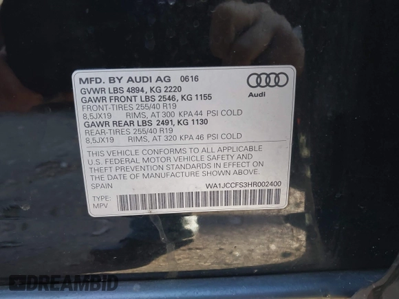 2017 Audi Q3 Premium Plus z VIN WA1JCCFS3HR002400, wystawiony jako IAAI lot #41464520 z przebiegiem 100 560 mil mil oraz . Historia ofert i sprzedaży dostępna na DreamBid. Obrazek 9.