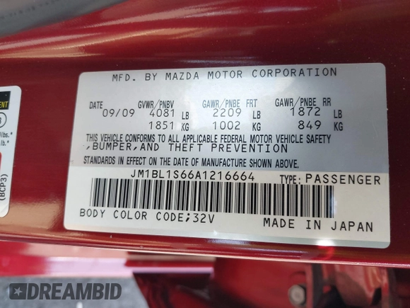 2010 Mazda 3 S Grand Touring z VIN JM1BL1S66A1216664, wystawiony jako IAAI lot #42484260 z przebiegiem 109 973 mil mil oraz . Historia ofert i sprzedaży dostępna na DreamBid. Obrazek 9.