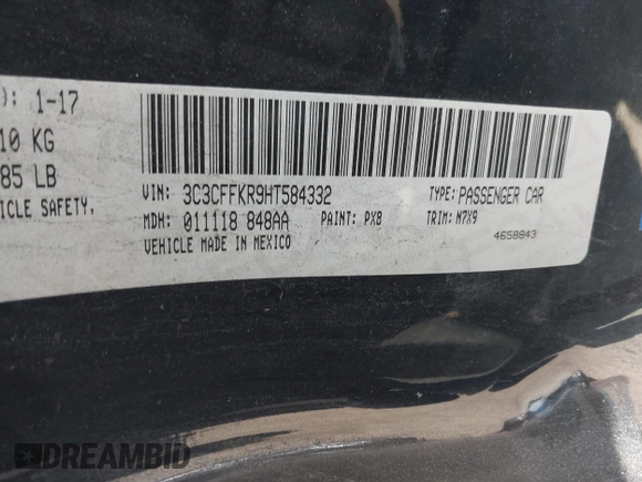 2017 FIAT 500 Pop z VIN 3C3CFFKR9HT584332, wystawiony jako IAAI lot #42313257 z przebiegiem 131 182 mil mil oraz . Historia ofert i sprzedaży dostępna na DreamBid. Obrazek 9.