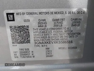 2019 Chevrolet Equinox LT z VIN 3GNAXKEVXKS586516, wystawiony jako IAAI lot #42323792 z przebiegiem 53 710 mil mil oraz . Historia ofert i sprzedaży dostępna na DreamBid. Obrazek 9.