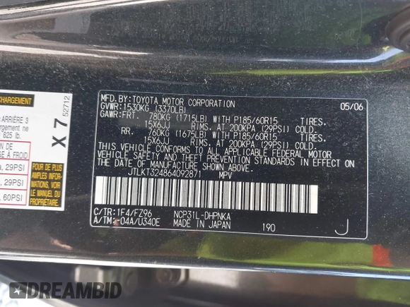 2006 Scion xB z VIN JTLKT324864092871, wystawiony jako IAAI lot #42416091 z przebiegiem 163 331 mil mil oraz . Historia ofert i sprzedaży dostępna na DreamBid. Obrazek 9.