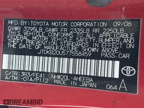 2007 Toyota Prius z VIN JTDKB20U577558459, wystawiony jako IAAI lot #42265933 z przebiegiem 104 286 mil mil oraz . Historia ofert i sprzedaży dostępna na DreamBid. Obrazek 9.