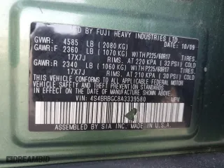 2010 Subaru Outback Prem All-Weathr/Pwr Moon with VIN 4S4BRBGC8A3339580, listed as a Copart auction lot 46989075 with 109,540 mi miles and Salvage Title. Bid and sale history available at carsss.com. Image 14.