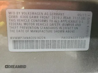 2012 Volkswagen CC Sport PZEV with VIN WVWMP7AN4CE516224, listed as a Copart auction lot 64900354 with 101,533 mi miles and Salvage Title. Bid and sale history available at carsss.com. Image 13.