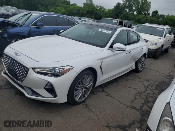 2020 Genesis G70 2.0T with VIN KMTG34LA4LU053431, listed as a Copart auction lot 60697685 with 91,626 mi miles and Salvage title. Bid and sale history available at DreamBid. Image 1.