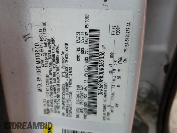 2013 Ford Fusion SE with VIN 3FA6P0HR3DR362036, listed as a Copart auction lot 49432905 with 144,181 mi miles and Clean title. Bid and sale history available at DreamBid. Image 12.