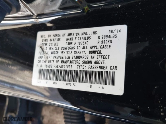 2015 Acura TLX Tech with VIN 19UUB1F56FA001033, listed as a IAAI auction lot 41367026 with 91701 miles. Bid and sale history available at carsss.com. Image 9.