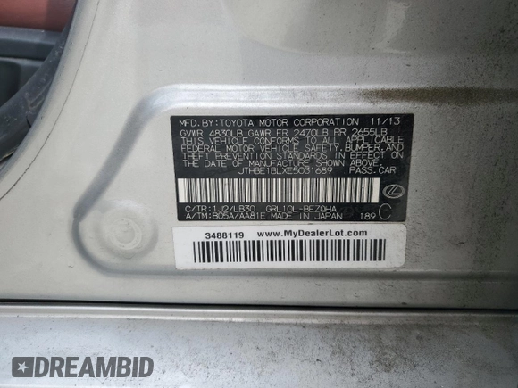 2014 Lexus GS 350 with VIN JTHBE1BLXE5031689, listed as a Copart auction lot 59789365 with 102,716 mi miles and Salvage title. Bid and sale history available at DreamBid. Image 12.