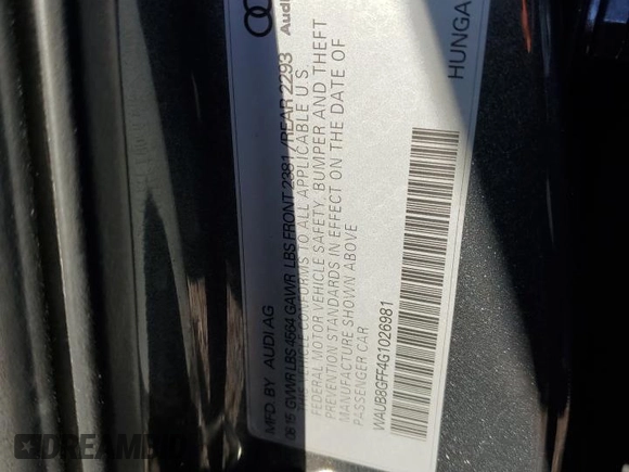 2016 Audi A3 2.0T Premium with VIN WAUB8GFF4G1026981, listed as a Copart auction lot 65966733 with 64,111 mi miles. Bid and sale history available at carsss.com. Image 12.