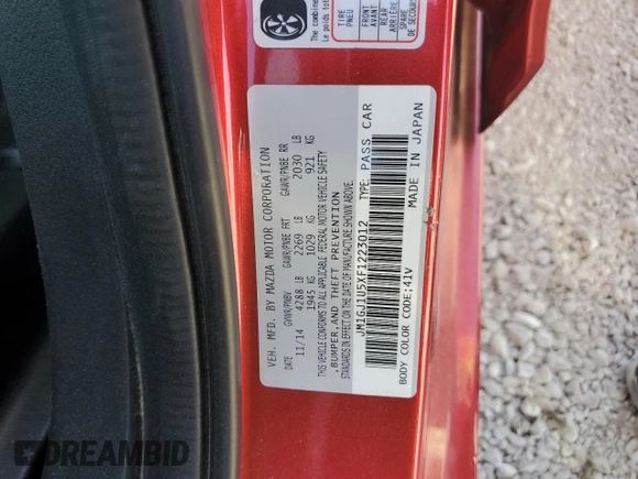 2015 Mazda 6 i Sport with VIN JM1GJ1U5XF1223012, listed as a Copart auction lot 50492285 with 186,378 mi miles and Salvage Title. Bid and sale history available at carsss.com. Image 13.