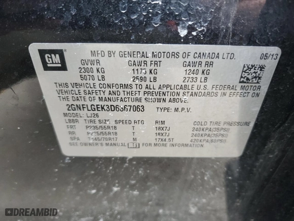 2013 Chevrolet Equinox LTZ with VIN 2GNFLGEK3D6367063, listed as a Copart auction lot 50208125 with 132,063 mi miles and Salvage Title. Bid and sale history available at carsss.com. Image 15.