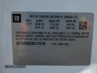 2011 Chevrolet Impala LS Fleet with VIN 2G1WF5EK9B1218745, listed as a Copart auction lot 52203825 with Not Provided miles and Salvage Title. Bid and sale history available at DreamBid. Image 12.