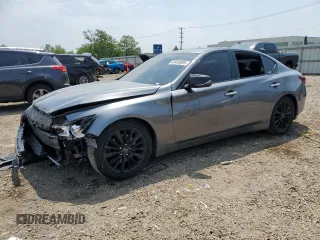 2018 Infiniti Q50 Luxe with VIN JN1EV7AR9JM438896, listed as a Copart auction lot 60450005 with 106,737 mi miles and Salvage title. Bid and sale history available at DreamBid. Image 1.