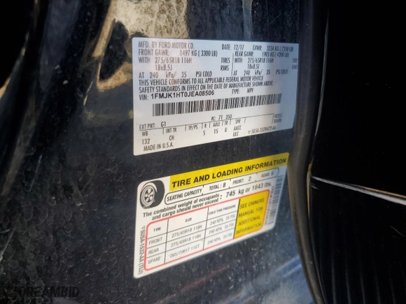 2018 Ford Expedition Max XLT with VIN 1FMJK1HT0JEA08506, listed as a Copart auction lot 45638135 with NaN miles and Salvage Title. Bid and sale history available at carsss.com. Image 13.