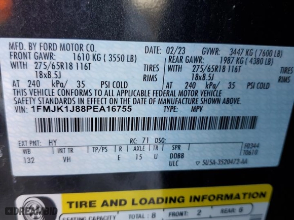 2023 Ford Expedition Max XLT with VIN 1FMJK1J88PEA16755, listed as a Copart auction lot 88242305 with NaN miles and Salvage Title. Bid and sale history available at carsss.com. Image 14.