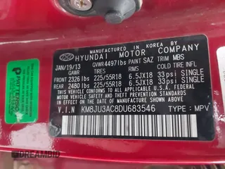 2013 Hyundai Tucson GLS with VIN KM8JU3AC8DU683546, listed as a IAAI auction lot 41956167 with 141,510 mi miles. Bid and sale history available at carsss.com. Image 9.