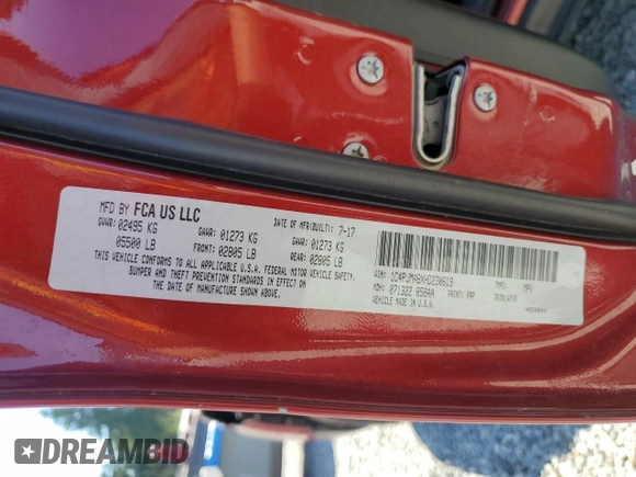 2017 Jeep Cherokee Sport with VIN 1C4PJMABXHD230619, listed as a Copart auction lot 64120275 with 101,327 mi miles and Salvage title. Bid and sale history available at DreamBid. Image 13.