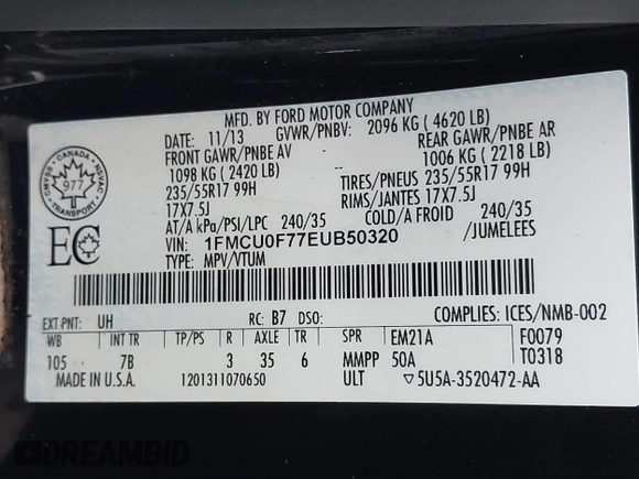 2014 Ford Escape S with VIN 1FMCU0F77EUB50320, listed as a IAAI auction lot 40744542 with 143,443 mi miles. Bid and sale history available at carsss.com. Image 9.