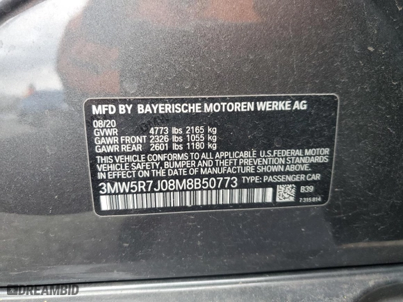 2021 BMW 3 Series 330i xDrive with VIN 3MW5R7J08M8B50773, listed as a Copart auction lot 51271305 with 63,569 mi miles and Clean Title. Bid and sale history available at carsss.com. Image 12.