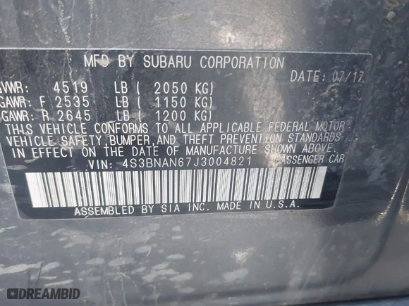 2018 Subaru Legacy Limited with VIN 4S3BNAN67J3004821, listed as a IAAI auction lot 41682195 with 92,841 mi miles. Bid and sale history available at carsss.com. Image 9.