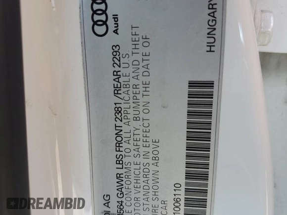 2017 Audi A3 Premium Plus with VIN WAUJ8GFF7H1006110, listed as a Copart auction lot 57037504 with 176,660 mi miles and Salvage Title. Bid and sale history available at DreamBid. Image 12.