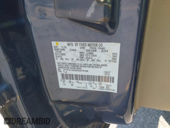 2006 Ford F-150 XLT с VIN 1FTPX14526NA75168, выставлен на аукционе IAAI как лот 42396004 с пробегом 191 989 миль миль и . История ставок и продаж доступна на DreamBid. Изображение 9.