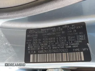 2006 Hyundai Tucson GLS with VIN KM8JN12D76U370922, listed as a IAAI auction lot 41800574 with 133,247 mi miles. Bid and sale history available at carsss.com. Image 9.