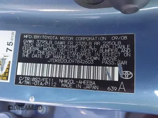 2009 Toyota Prius with VIN JTDKB20U097842603, listed as a IAAI auction lot 41748647 with 110,364 mi miles. Bid and sale history available at carsss.com. Image 9.