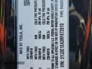 2024 Tesla Model 3 z VIN 5YJ3E1EA3RF872810, wystawiony jako Copart lot #46871445 z przebiegiem 2 725 mil mil oraz Szkoda całkowita • Salvage title. Historia ofert i sprzedaży dostępna na DreamBid. Obrazek 14.