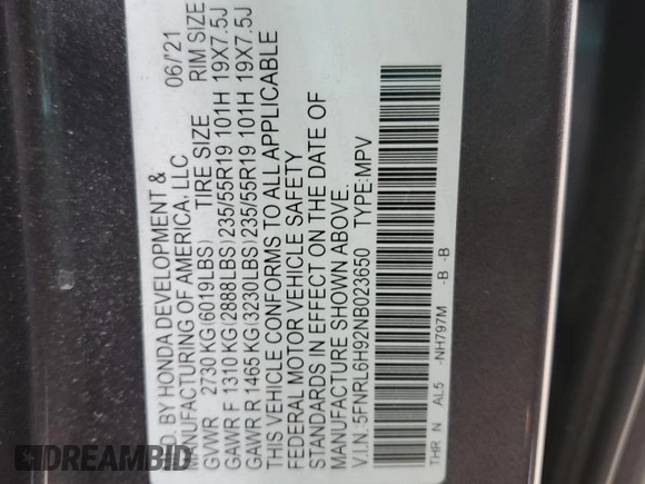 2022 Honda Odyssey Elite с VIN 5FNRL6H92NB023650, выставлен на аукционе Copart как лот 52093035 с пробегом 64 119 миль миль и Списание • Salvage title. История ставок и продаж доступна на DreamBid. Изображение 15.