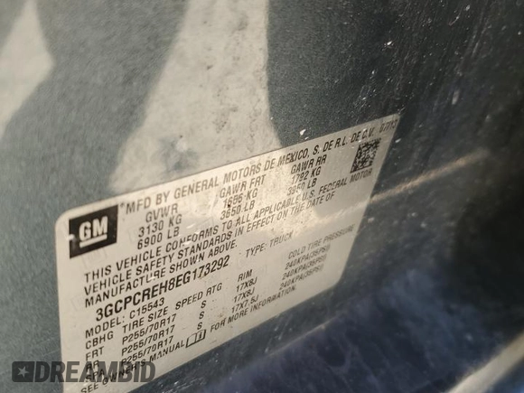 2014 Chevrolet Silverado 1500 LT with VIN 3GCPCREH8EG173292, listed as a Copart auction lot 81245494 with 180,721 mi miles and Salvage Title. Bid and sale history available at DreamBid. Image 12.