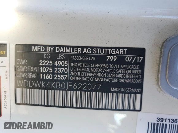 2018 Mercedes-Benz C 300 with VIN WDDWK4KB0JF622077, listed as a Copart auction lot 38075154 with 58,696 mi miles and Salvage title. Bid and sale history available at DreamBid. Image 12.