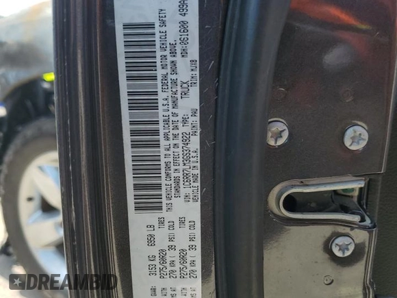 2016 Ram 1500 Big Horn with VIN 1C6RR7LM3GS374922, listed as a Copart auction lot 62341725 with Not provided miles and Salvage title. Bid and sale history available at DreamBid. Image 12.
