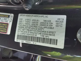 2019 Honda CR-V EX with VIN 5J6RW1H52KA035139, listed as a IAAI auction lot 41914694 with 64,789 mi miles. Bid and sale history available at carsss.com. Image 9.