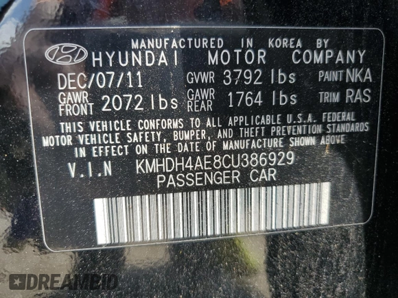 2012 Hyundai Elantra Limited с VIN KMHDH4AE8CU386929, выставлен на аукционе Copart как лот 58953575 с пробегом 139 348 миль миль и Списание • Salvage title. История ставок и продаж доступна на DreamBid. Изображение 12.