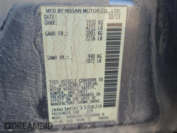 2014 Nissan Altima 2.5 SV with VIN 1N4AL3AP2EC159820, listed as a Copart auction lot 43236025 with 151,851 mi miles and Salvage Title. Bid and sale history available at carsss.com. Image 12.