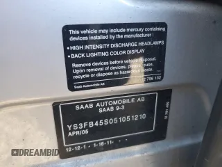 2005 Saab 9-3 Linear z VIN YS3FB45S051051210, wystawiony jako Copart lot #77770894 z przebiegiem 163 055 mil mil oraz Szkoda całkowita • Salvage title. Historia ofert i sprzedaży dostępna na DreamBid. Obrazek 12.