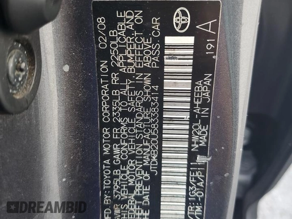 2008 Toyota Prius with VIN JTDKB20U583383414, listed as a Copart auction lot 51363875 with 183,082 mi miles and Clean Title. Bid and sale history available at carsss.com. Image 12.