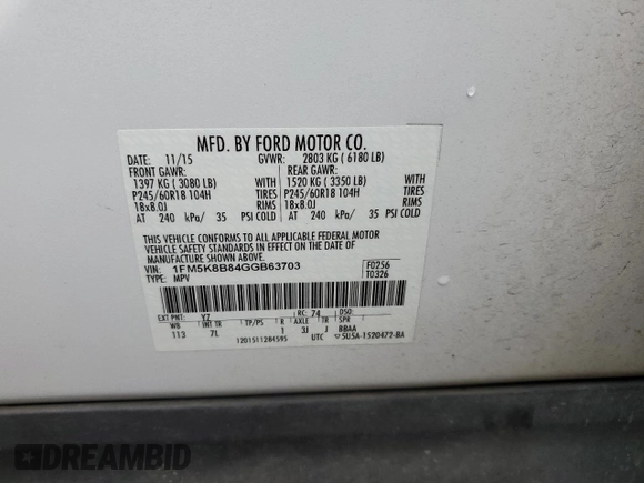 2016 Ford Explorer with VIN 1FM5K8B84GGB63703, listed as a Copart auction lot 49397525 with 146,349 mi miles and Salvage Title. Bid and sale history available at DreamBid. Image 13.