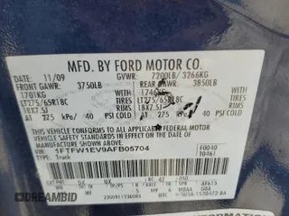 2010 Ford F-150 XL with VIN 1FTFW1EV9AFB05704, listed as a Copart auction lot 63180505 with Not provided miles and Salvage title. Bid and sale history available at DreamBid. Image 12.
