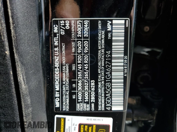 2016 Mercedes-Benz GLE 400 z VIN 4JGDA5GB1GA627194, wystawiony jako Copart lot #56386295 z przebiegiem 61 716 mil mil oraz Szkoda całkowita • Salvage title. Historia ofert i sprzedaży dostępna na DreamBid. Obrazek 13.